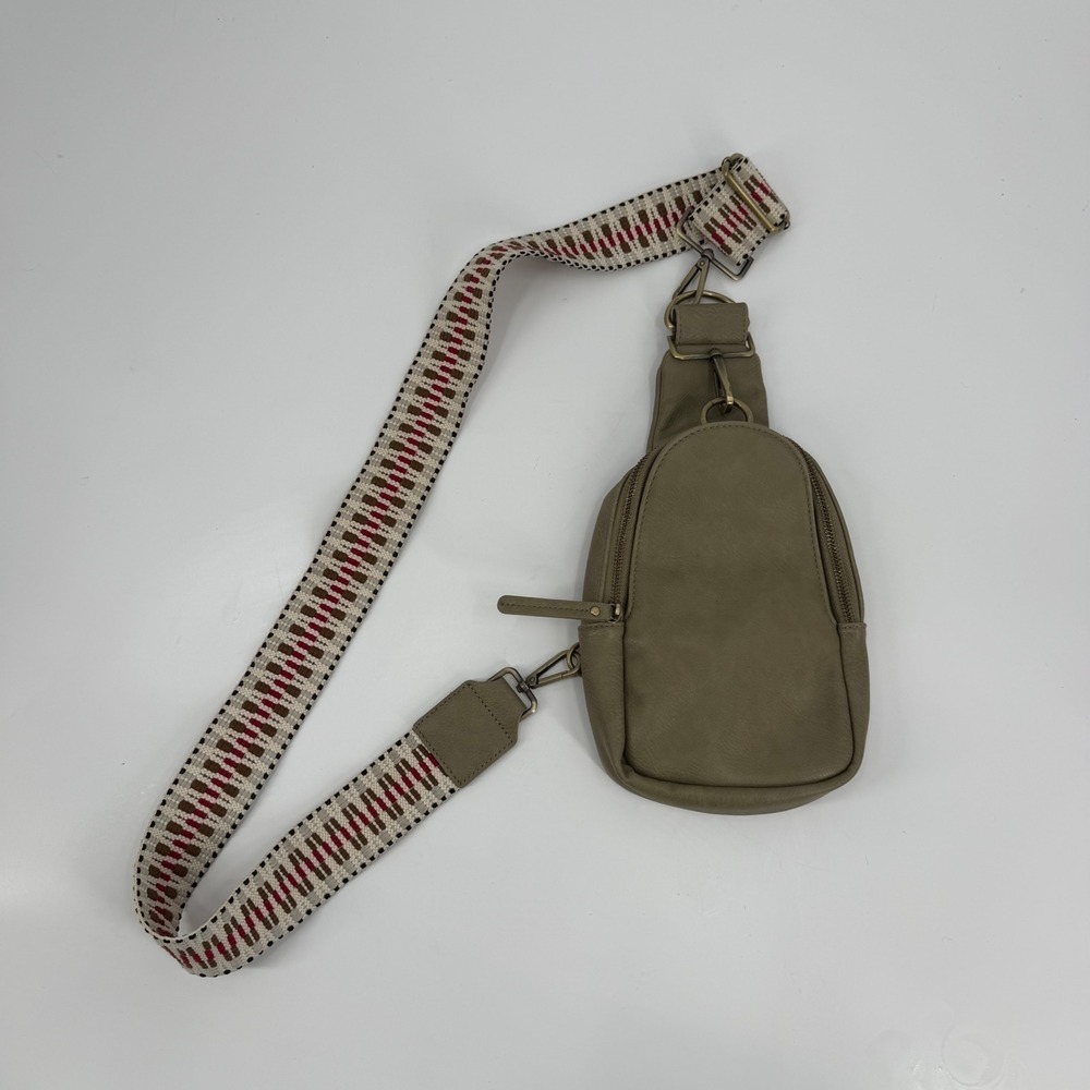 Urban Originals Anthropologie Vegan Leather Sling Bag Olive Green Woven Strap